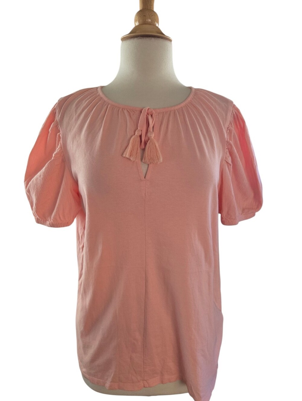Style & Co Women’s Pink Tassel Tie Puff Sleeve Top